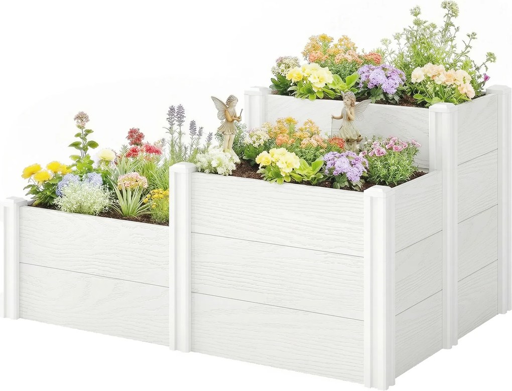 Outsunny Pat de grădină înalt 3 niveluri, stivabil, cu fund deschis, jardiniere modulare montaj DIY din plastic | Aosom Romania