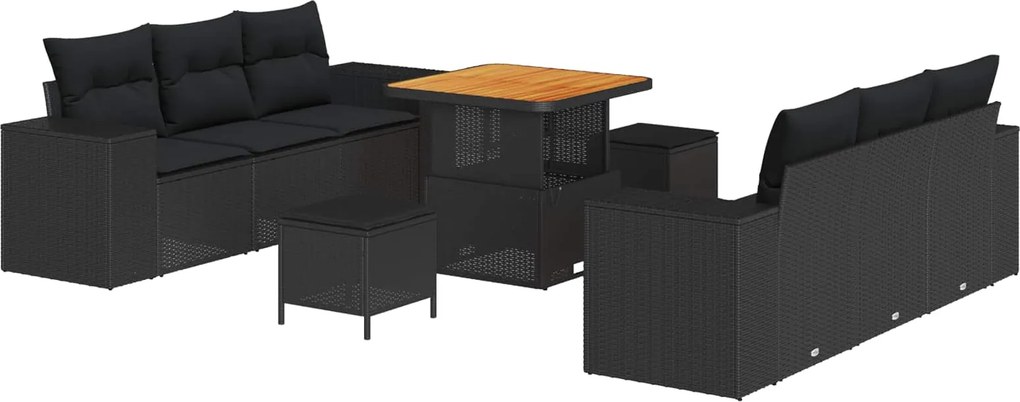 vidaXL Set de canapele pentru grădină cu pernă 9 pcs Negru Poli Rattan
