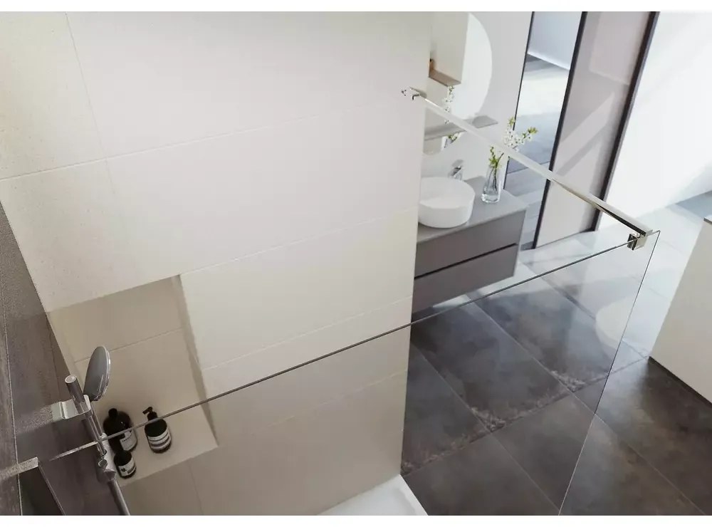 Paravan dus walk-in 100x200 cm Cersanit Mille, sticla securizata, 8 mm grosime, profil crom 1000x2000 mm, Crom lucios