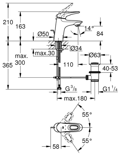 GROHE 33558LS3 - Baterie pentru lavoar EUROSTYLE, mărime S, albă