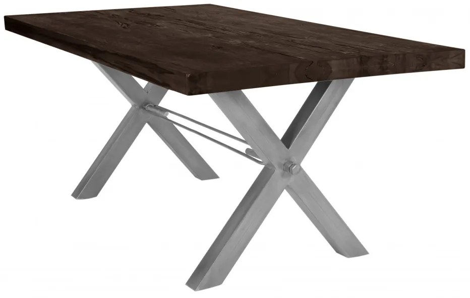 Masa dreptunghiulara cu blat din lemn de stejar Tables &amp; Benches 240 x 100 x 76 cm gri carbon/argintiu