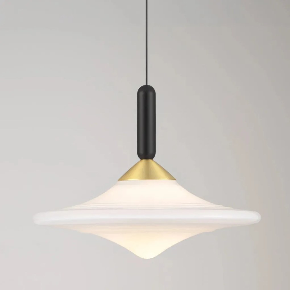 Pendul LED alama aurie si sticla alba, DIAZ