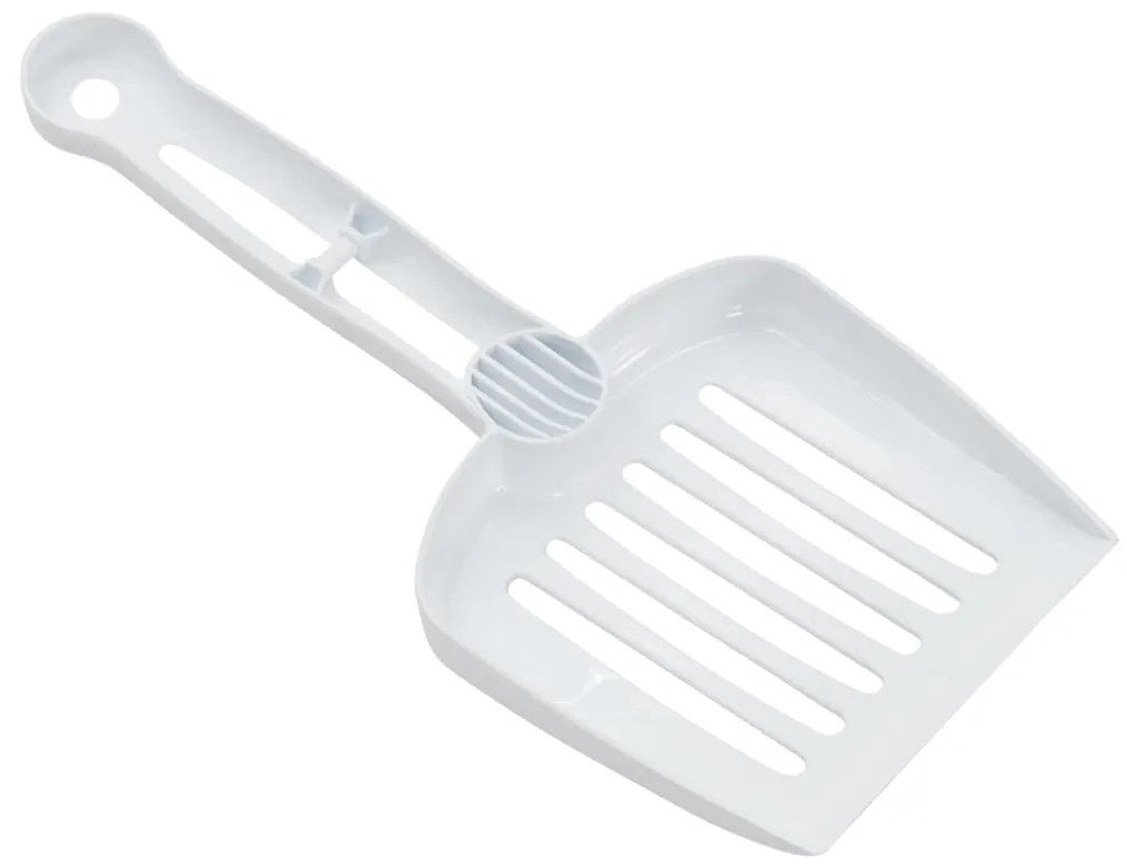 Litiera de colt pentru pisici, alb si albastru, 56x40x14 cm, PP