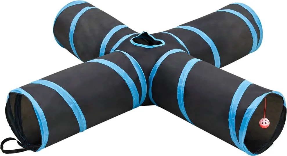 vidaXL Tunel pentru pisici 4 căi, negru și albastru, 132 cm, poliester