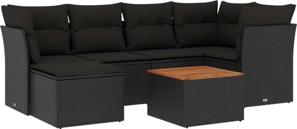 vidaXL Set canapele de grădină cu perne, 7 piese, negru, poliratan