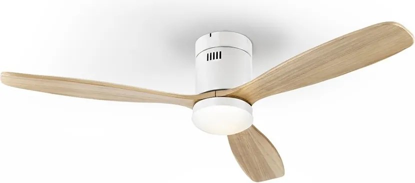 Lustra LED cu Ventilator si telecomanda Siroco D-132cm alb/lemn