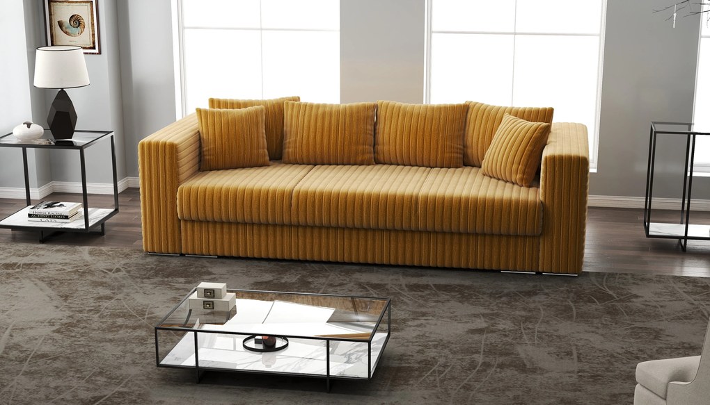 Canapea extensibilă dumonde cu ladă de depozitare si sezut confortabil din spuma high-density, Gloria Ambience Mustar 240x100 cm