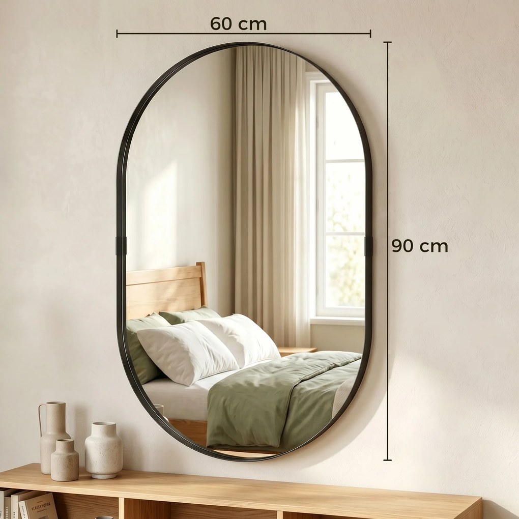 HOMCOM Oglindă de perete, oglindă decorativă 60 x 90 cm din sticlă securizată cu cadru din aluminiu, pentru dormitor, living, hol, negru | Aosom Romania