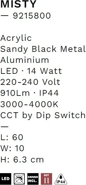 Aplica de perete LED baie IP44 MISTY negru