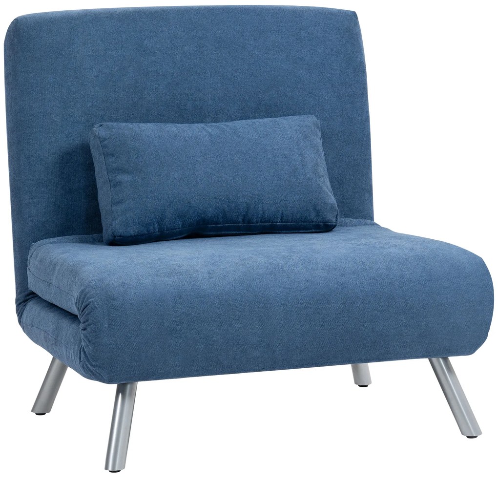 HOMCOM Fotoliu tapitat cu funcție de pat, design 2-in-1, Fotoliu de dormit, Pat de oaspeți, Husă de stofă, cu pernă, Albastru | Aosom Romania
