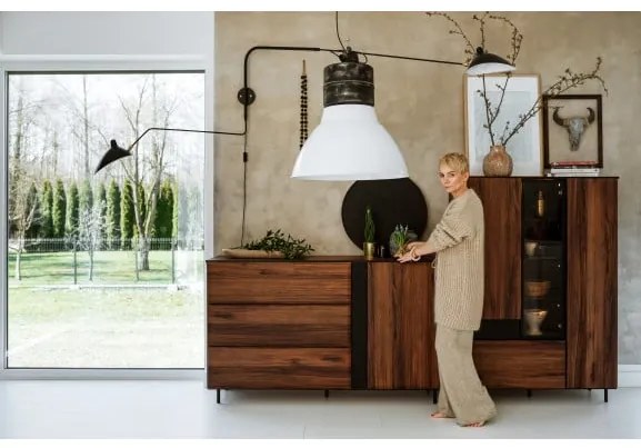 Comoda Boris Cu 1 Usa Si 3 Sertare, Stejar Catania Si Negru, 150 Cm