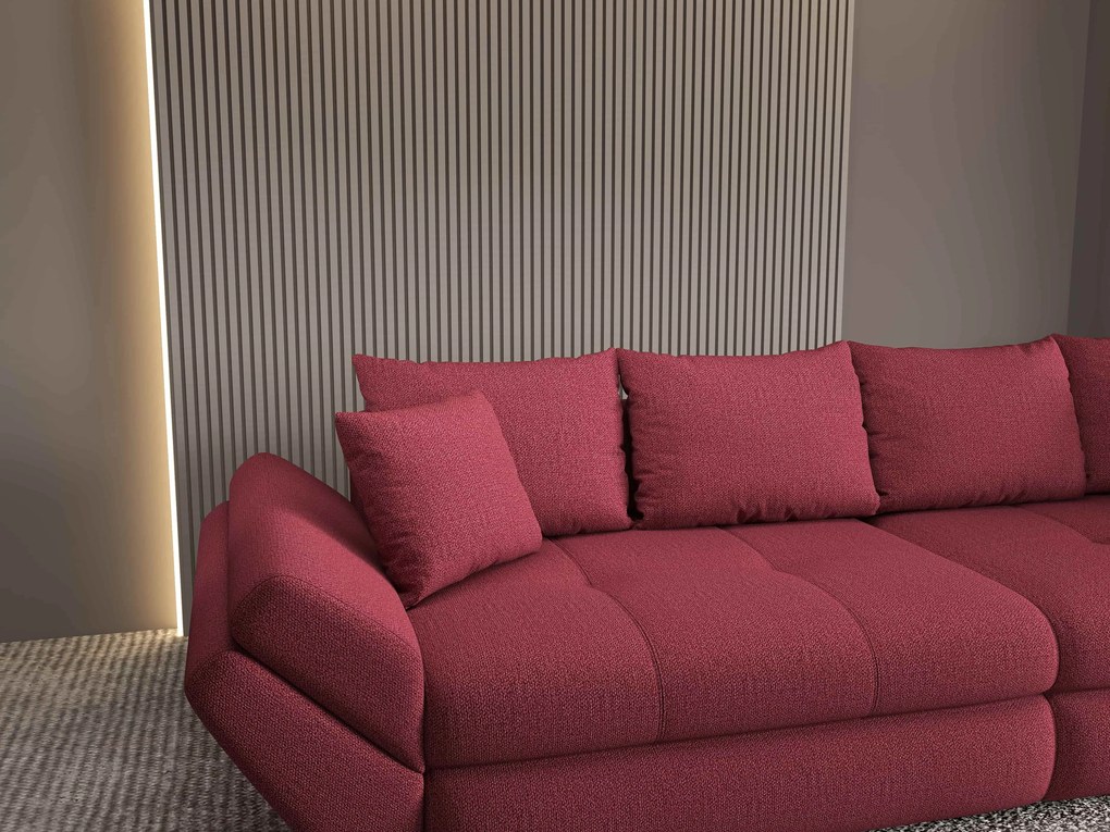 Canapea extensibilă dumonde cu ladă de depozitare si sezut confortabil din spuma high-density, Loana Enjoy Rosu 300x100 cm