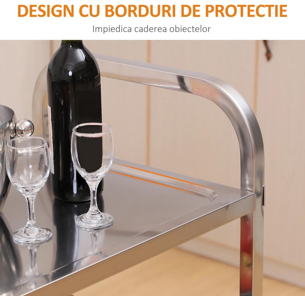 HOMCOM Cărucior pentru Bucătărie cu 3 Rafturi din Oțel Inoxidabil Design Modern și Mobil | Aosom Romania