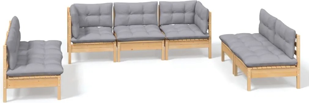 vidaXL Set mobilier grădină cu perne gri, 7 piese, lemn masiv de pin