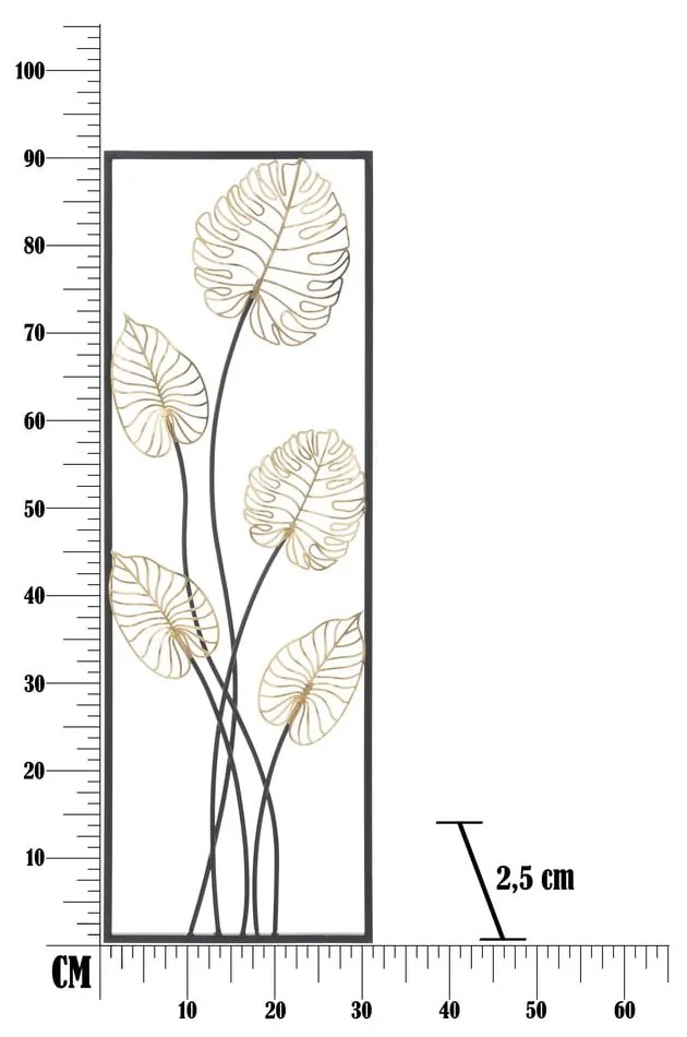 Decorațiune suspendată metalică Mauro Ferretti Luxy -B-, 31 x 90 cm, motive frunze