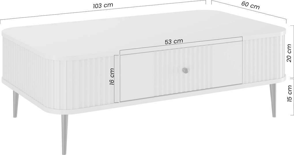 Măsuță de cafea Vesper 103x60 cm cu sertar - negru / picioare negre