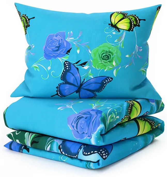 Lenjerie de pat din bumbac FLUTURE ALBASTRU SI VERDE albastru Dimensiune lenjerie de pat: 70 x 90 cm | 140 x 200 cm