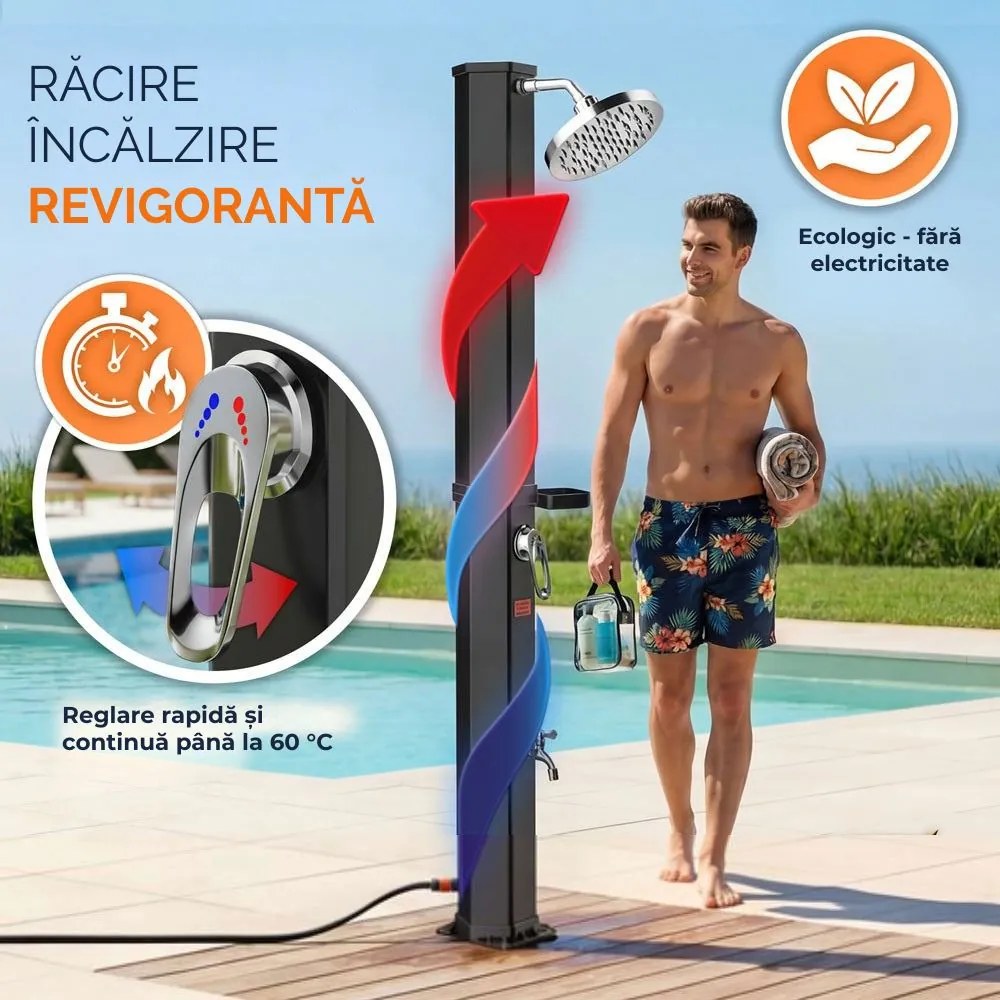 Duș solar cu capac HAVANA, 35 l, negru Casaria