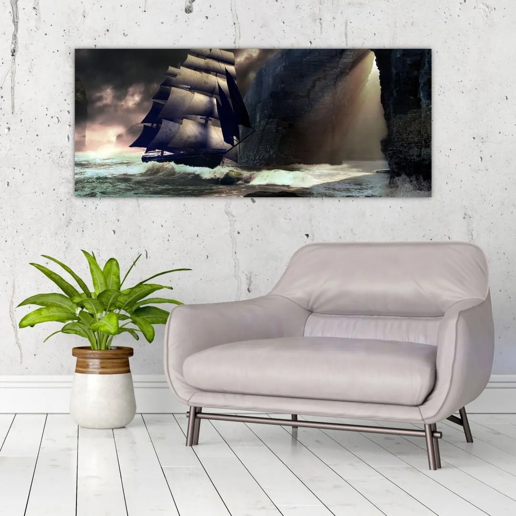 Tablou - Navă printre recife (120x50 cm)
