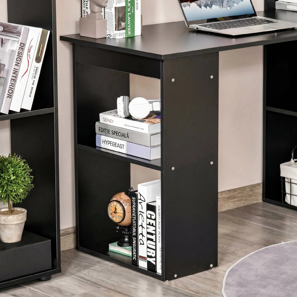 Birou Modern pentru Acasa cu Rafturi de Depozitare pe 6 Niveluri, Masa de Scris cu Raft pentru Carti, Negru HOMCOM | Aosom Romania