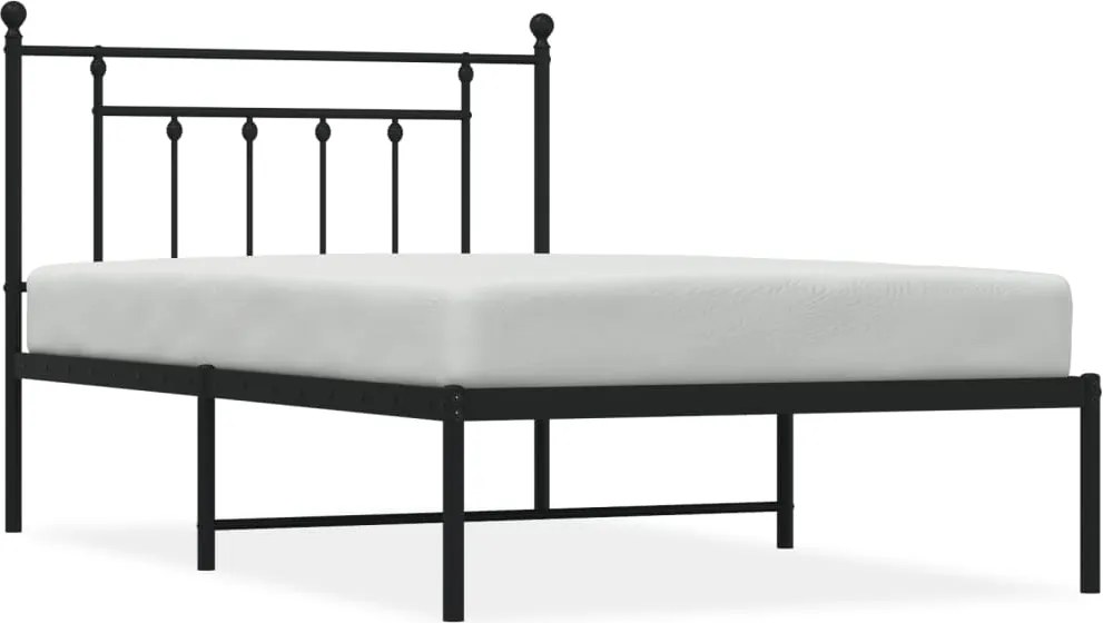 vidaXL Cadru de pat din metal cu tăblie, negru, 107x203 cm