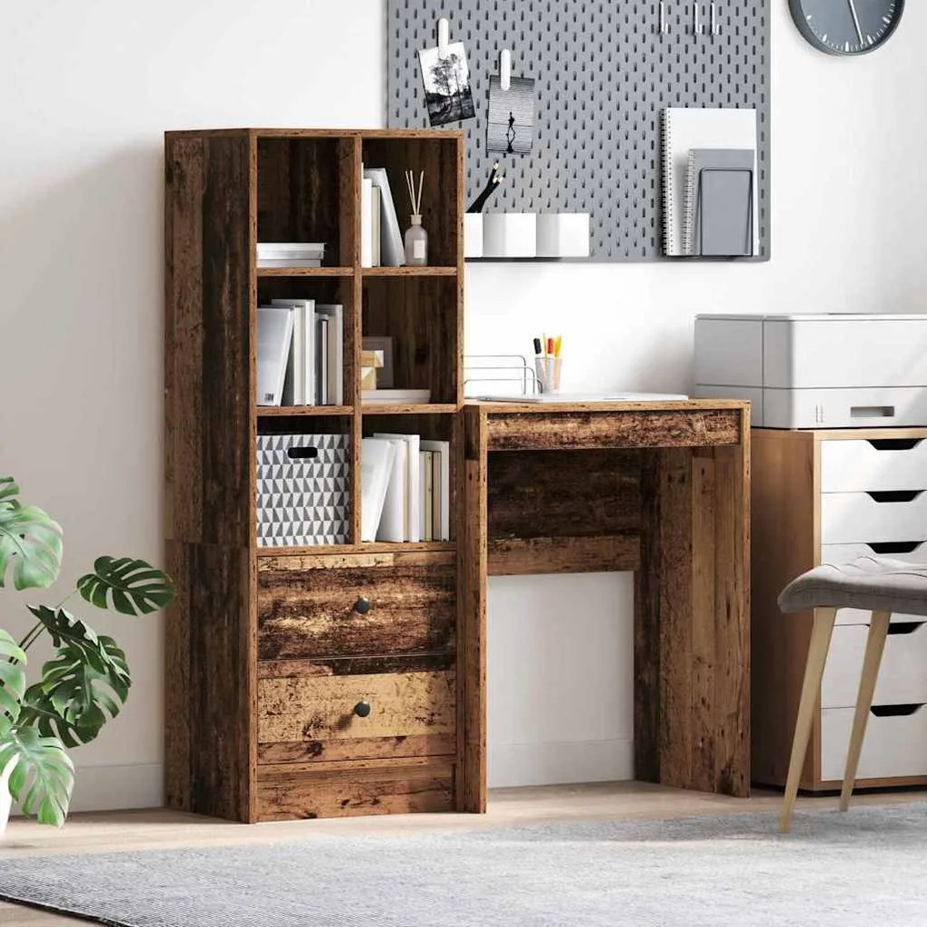 vidaXL Birou cu sertar 2 pcs Lemn vechi