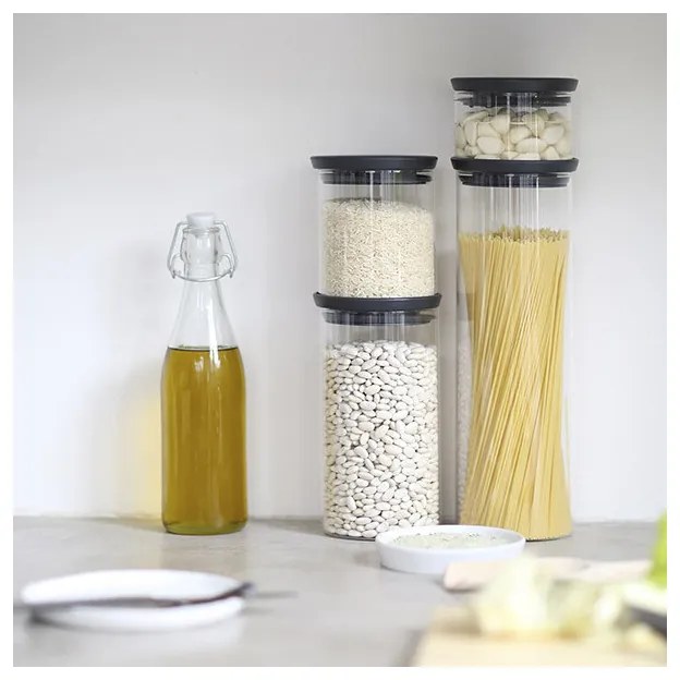 Borcan din sticla Brabantia Stackable 646873, 1,9 L, Inchidere ermetica, Transparent/Gri inchis