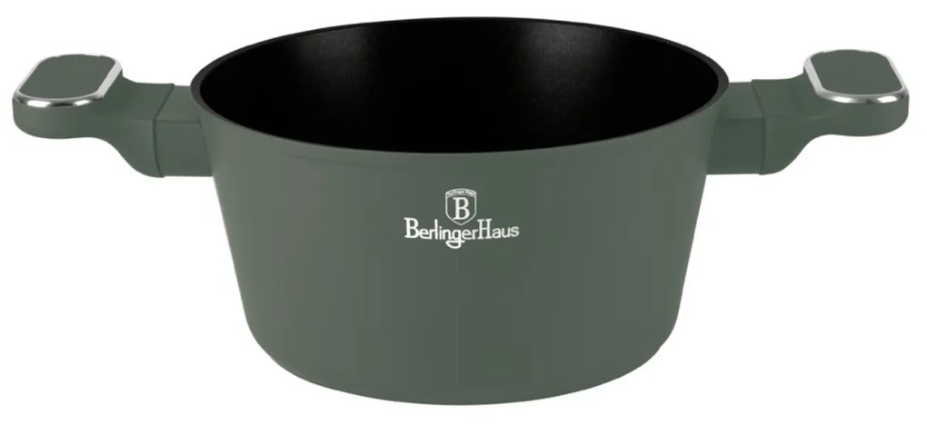 Oala antiaderenta cu capac 20 cm, 2.5 l - Green Matte Collection Berlinger Haus BH 8200, verde, titan, design modern