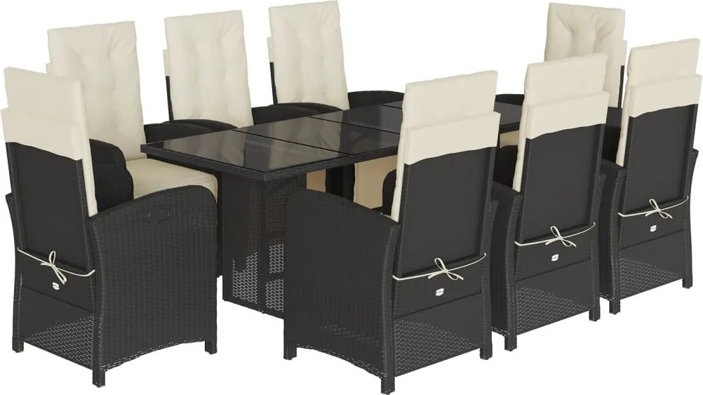 vidaXL Set mobilier de grădină cu perne, 9 piese, negru, poliratan