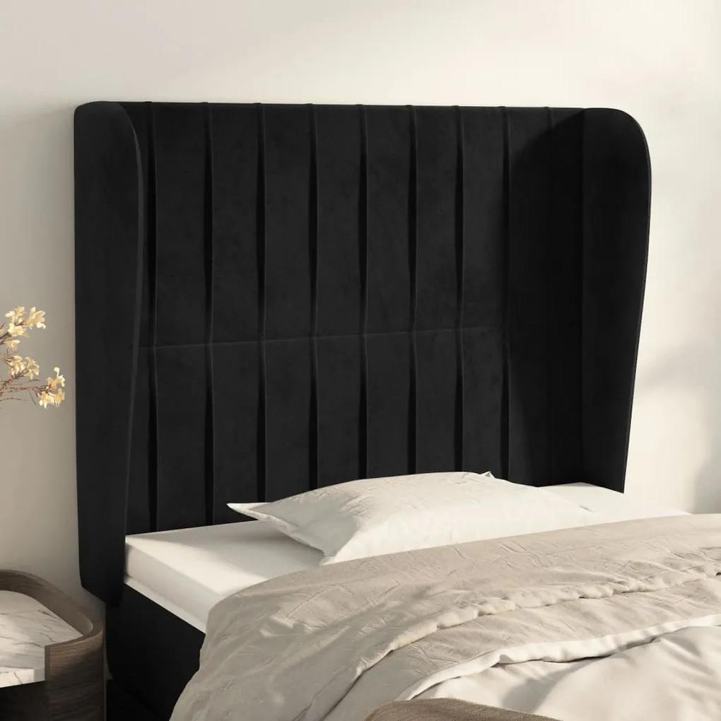 3118232 vidaXL Tăblie de pat cu aripioare, negru, 93x23x118/128 cm, catifea