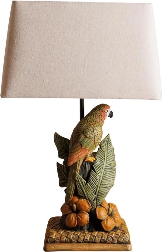 Lampa de masa, din rasina, cu abajur din in, Parrot