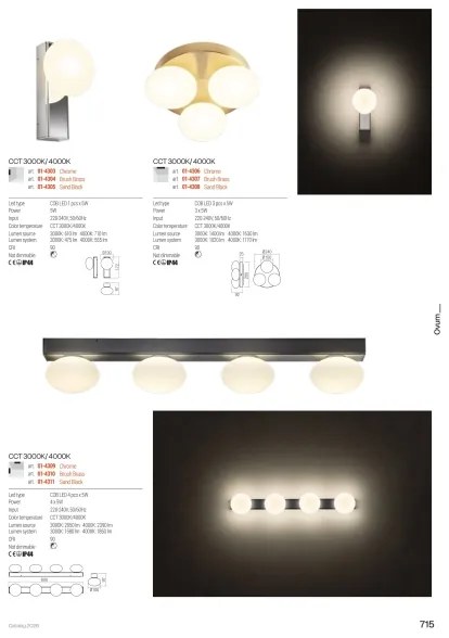 Redo 01-4306 - Plafonieră LED pentru baie OVUM, 3 x 5 W, 230 V, IP44, crom