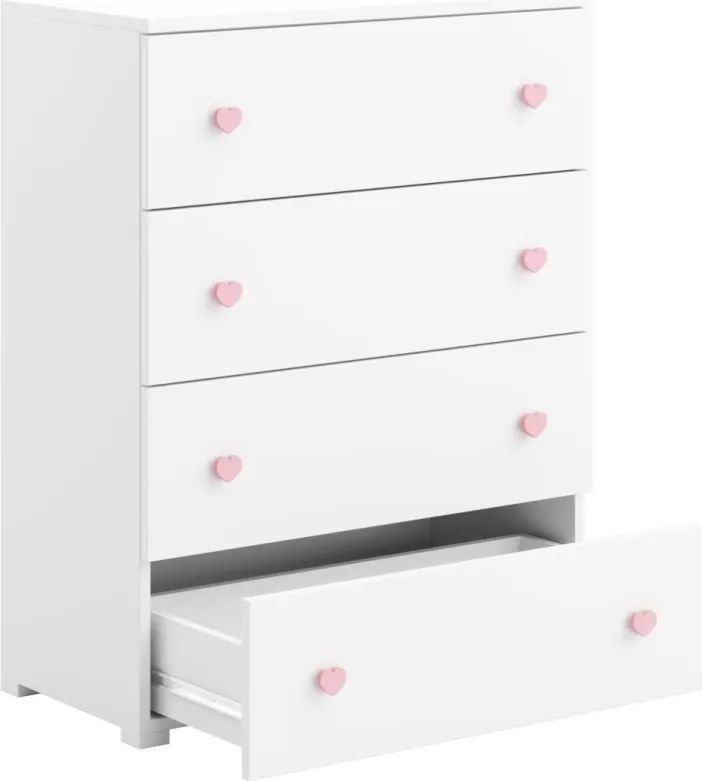 Comodă cu patru sertare, 80x40x102cm, ELZA, ADRK Furniture (Culoare: Alb / Roz)
