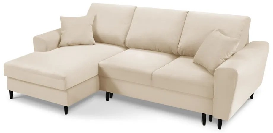 Colțar extensibil cu tapițerie reiată și șezlong pe partea stângă Micadoni Home Moghan, bej