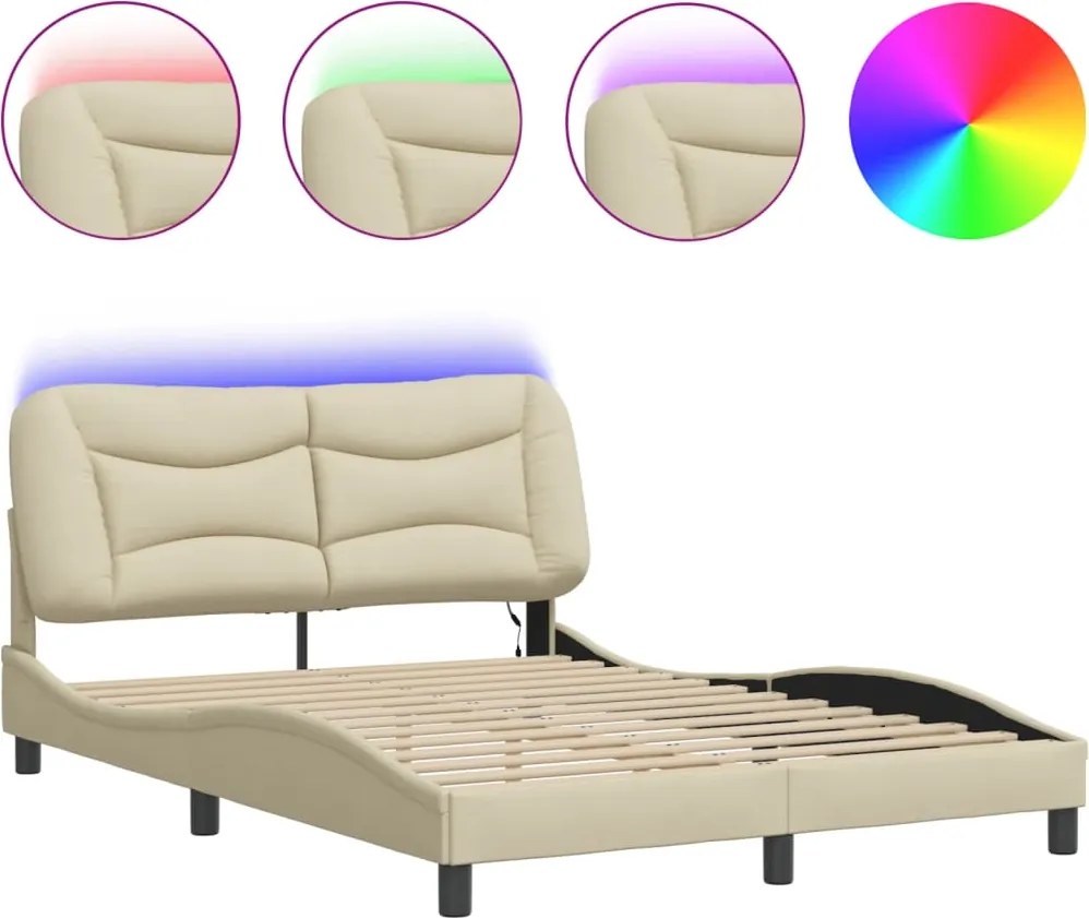 vidaXL Cadru de pat cu LED fără saltea Hvar cremă 140x200 cm țesătură