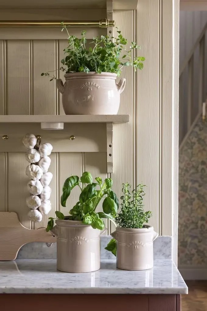 Ghiveci din ceramică glazurată manual 2L bej, „Brobacka"