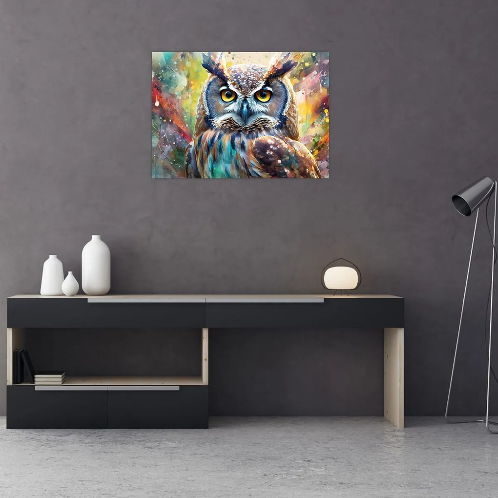 Tablou pe sticlă - Pictură de o bufniță (70x50 cm)