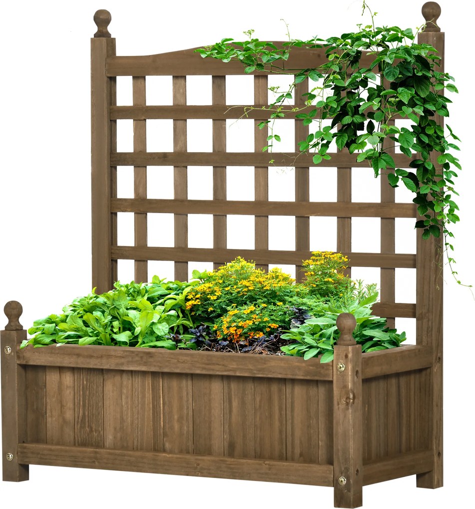 Outsunny Jardinieră cu spalier recipient pentru flori jardinieră pe picior 64 x 28 x 75 cm inserturi de irigare lemn masiv | Aosom Romania