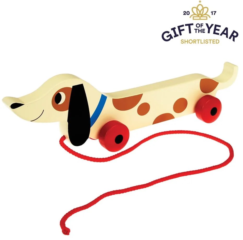 Jucărie - cățel din lemn pe roți Rex London Charlie The Sausage Dog, lungime 31,5 cm
