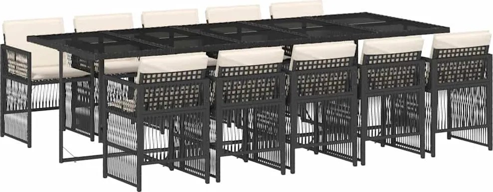 vidaXL Set mobilier de exterior cu perne, 11 piese, negru, poliratan