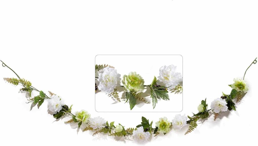 Ghirlanda flori artificiale peonia albe cm 230 H