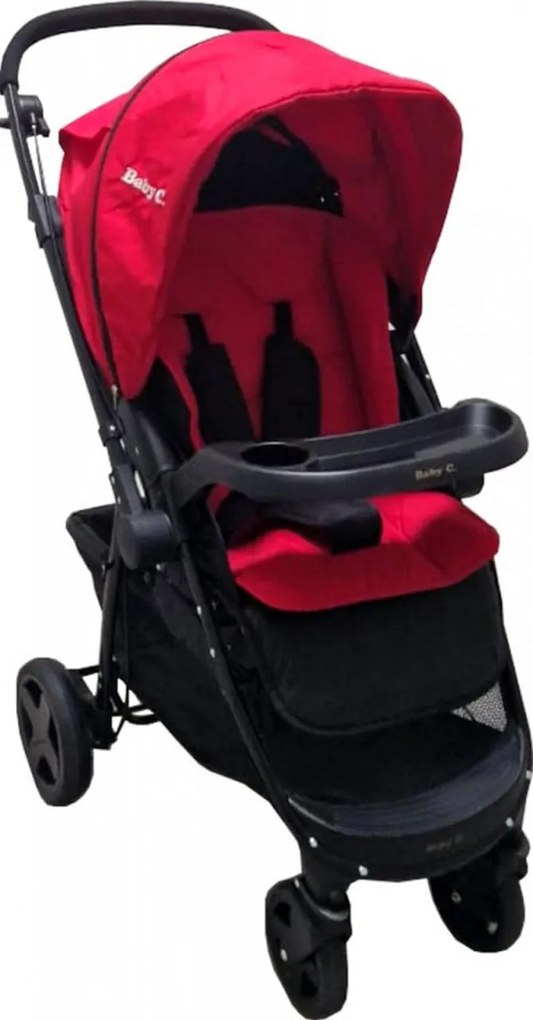 Carucior nou nascuti 2 in 1 BABY CARE™ PRO SK10, Maner reversibil, Spatar reglabil in 3 trepte, Frana picior,Pliabil , Rosu