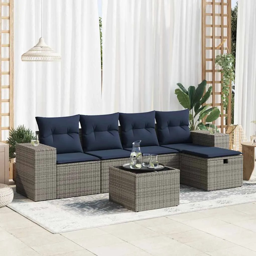 vidaXL Set mobilier grădină cu perne, 6 piese, gri, poliratan