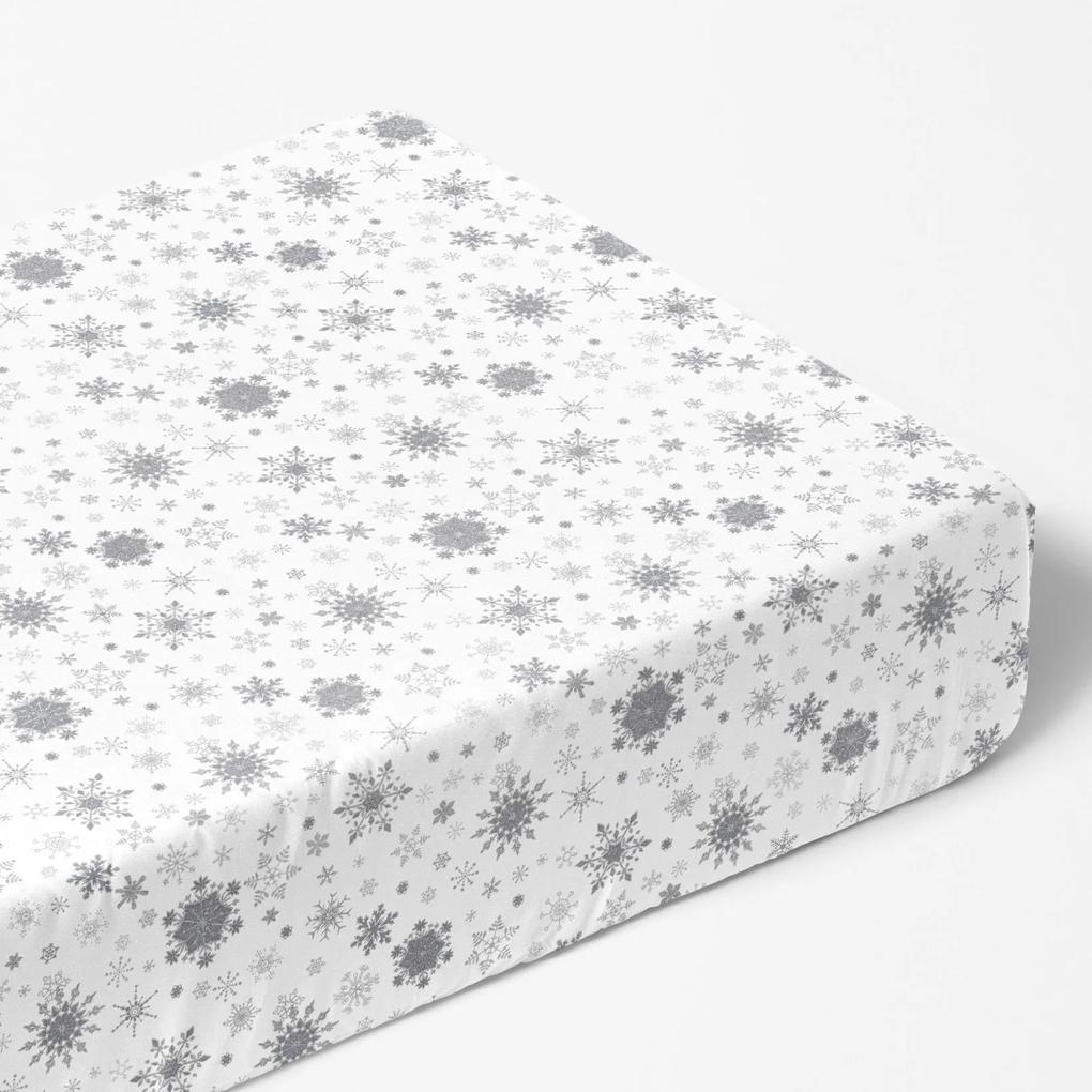 Goldea cearceaf de pat bumbac 100% cu elastic - fulgi de zăpadă argintii pe alb 90 x 200 cm