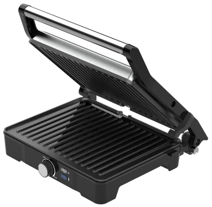 Gratar electric AENO EG2 AEG0002, 2000 W, Indicator LED, Extensie 180°, Acoperire antiaderentă, Inox