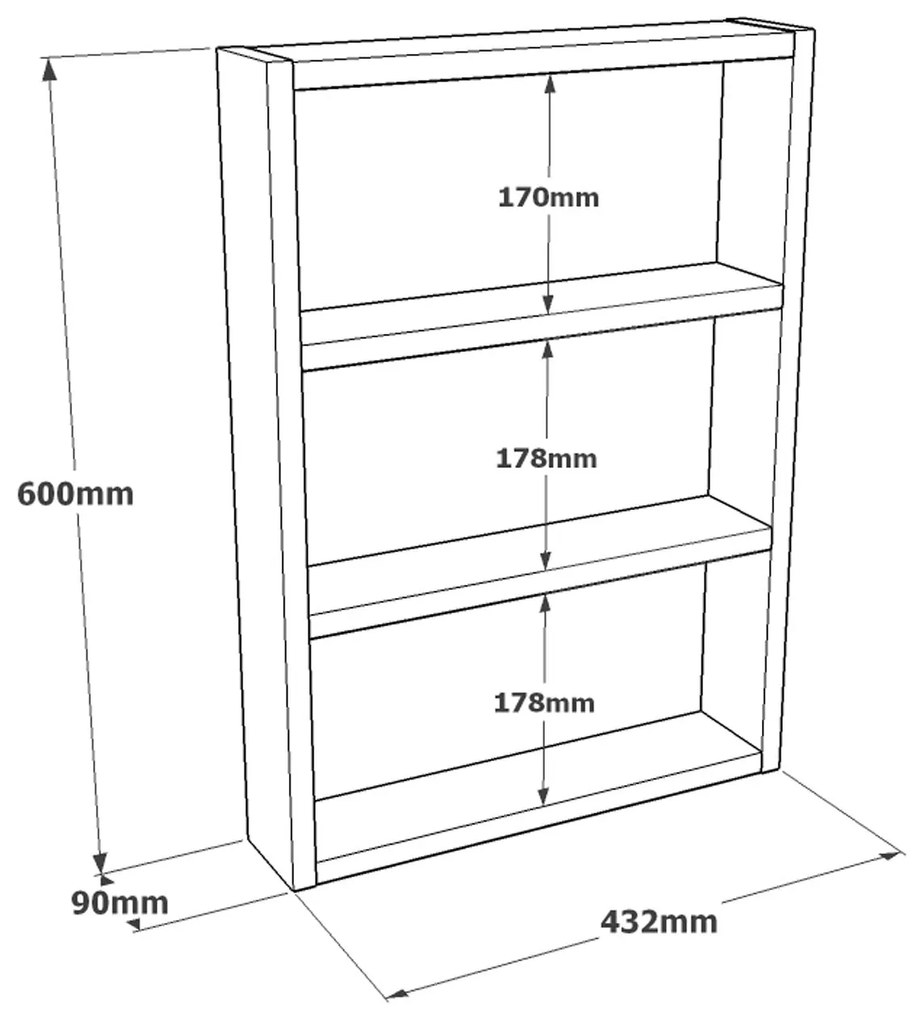 Raft de perete Bucatarie Stonewall, 3 rafturi,  43 x 60 x 9 cm