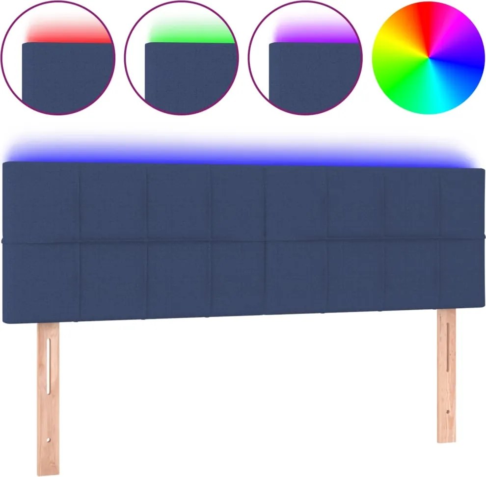 vidaXL Tăblie de pat cu LED, albastru, 144x5x78/88 cm, textil