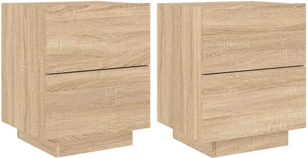 vidaXL Noptiere cu lumini LED, 2 buc., stejar sonoma, lemn prelucrat