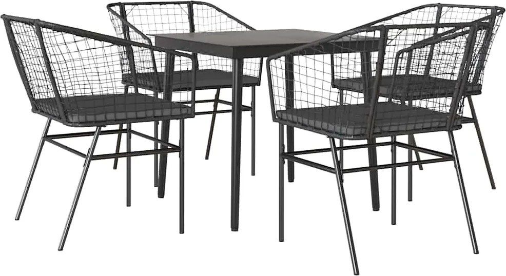 vidaXL Set de sufragerie de grădină 5 piese neagră Sticlă Poly Rattan