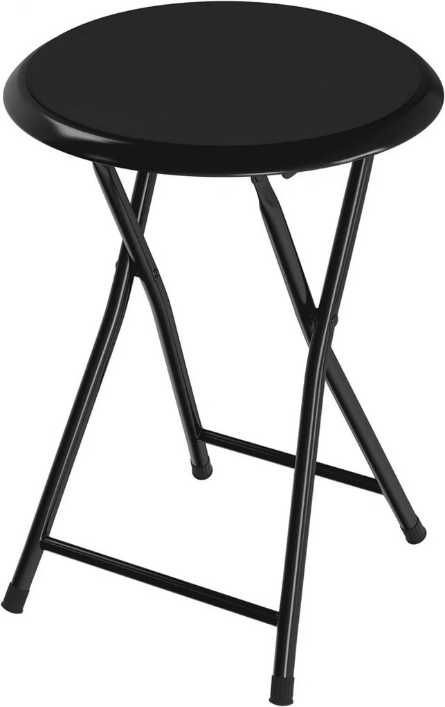 Taburet pliabil pentru living, bucatarie si camping HouseXL™ Black Folding Tobouret, Diametru 30 cm, Design ergonomic, Picioare metalice, Negru